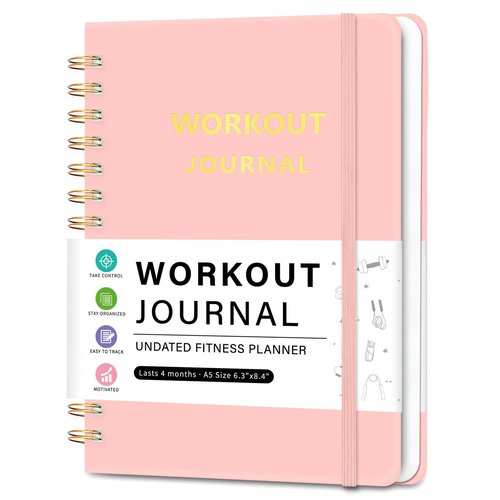 Workout Journal Fitness Planner for Women & Men, Undated Workout Log Book to Tracking Gym Sessions, Great Accessories to Achieving Your Wellness Goals, 6.3"x8.4", Pink