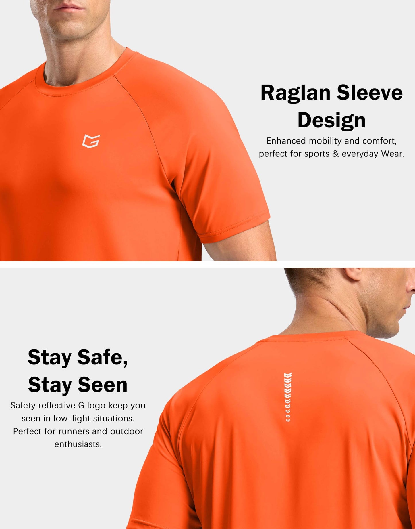 G Gradual Men's Athletic Workout T-Shirts Moisture Wicking Cooling Running Shirts Short Sleeve Performance Tee for Gym Tennis(Orange,L)