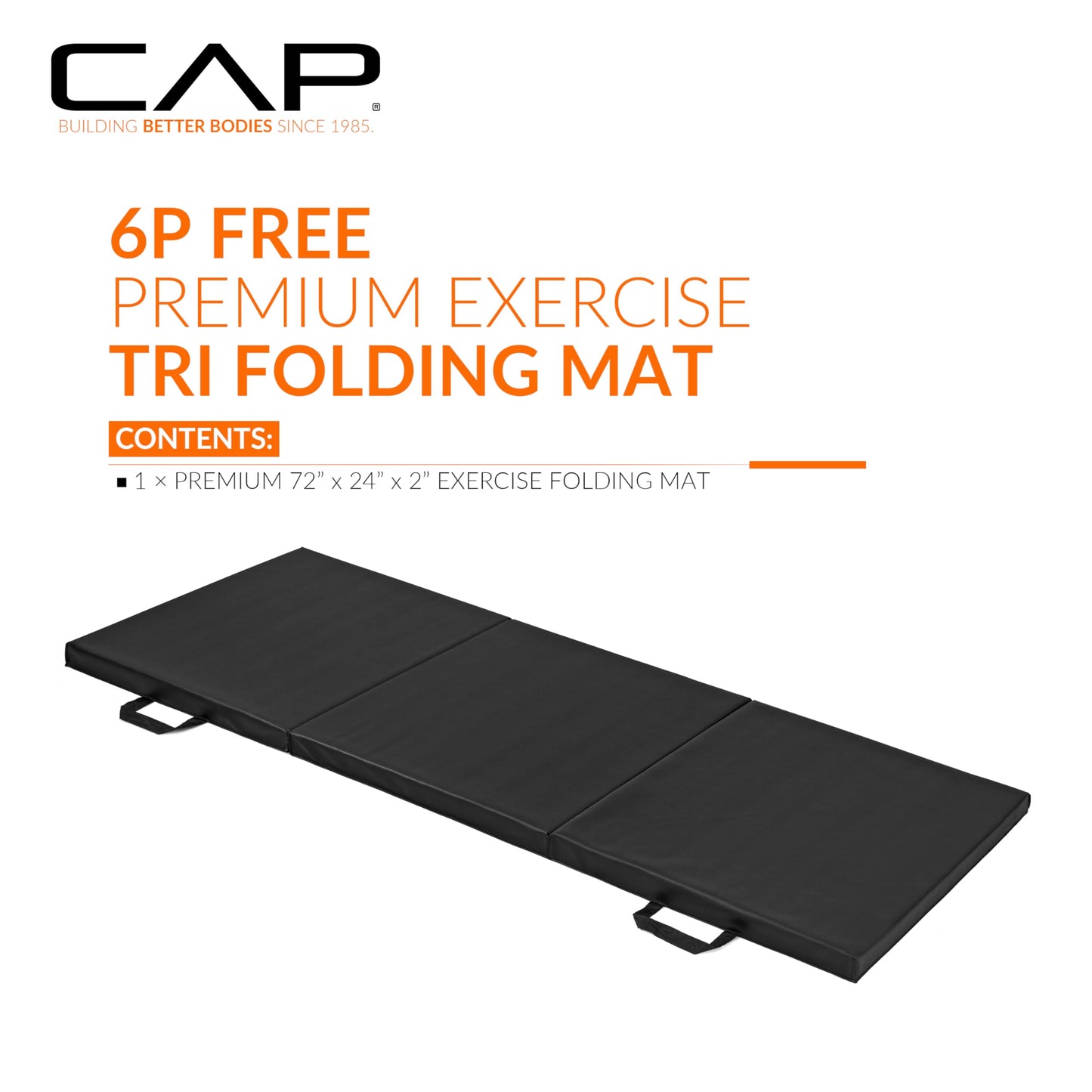 CAP Barbell All Purpose Folding Anti Tear Exercise Training Aerobic Fitness Gym & Gymnastics Balance Mat. 72"L x 24"W x 2"Thick. BLACK