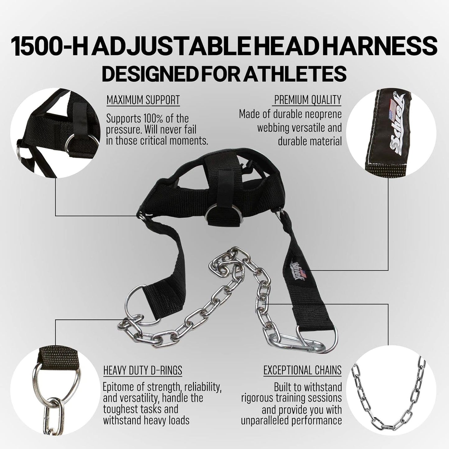 Adjustable Head Harness for Strength Training - Schiek Sports Model 1500-H, Black