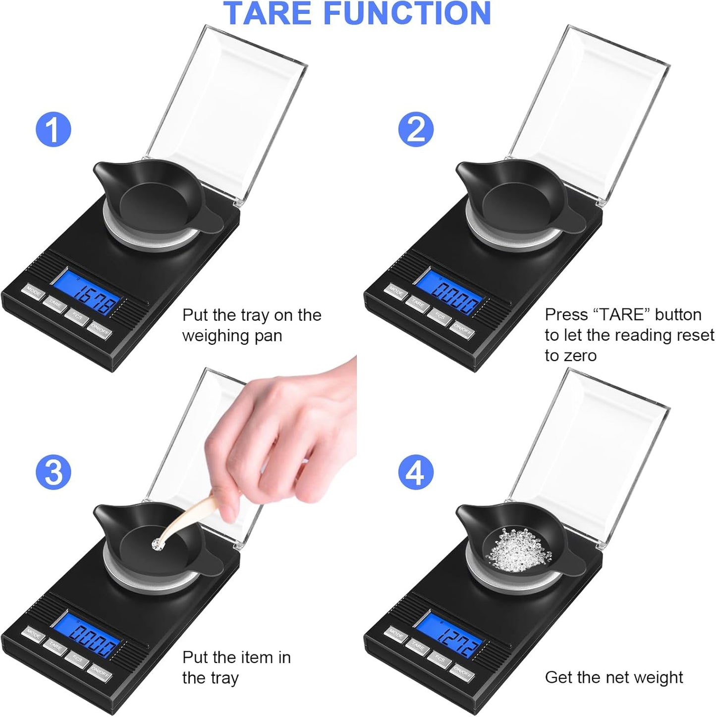 Fuzion Milligram Scale 50g/ 0.001g, Portable mg Scale with LCD Backlit, Tare, Digital Jewelry Scale, Microgram Scale for Powder, Gold, Gem, Reloading, Batteries Included
