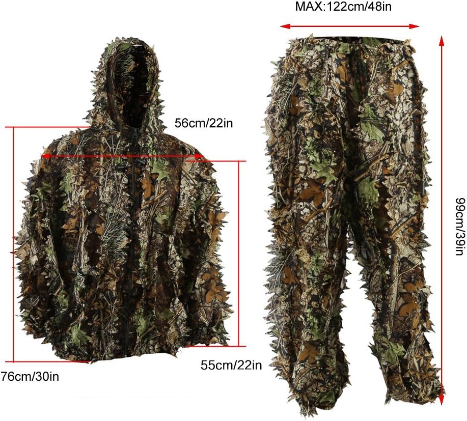 Zicac Outdoor Camo Ghillie Suit 3D Leafy Camouflage Clothing Jungle Woodland Hunting