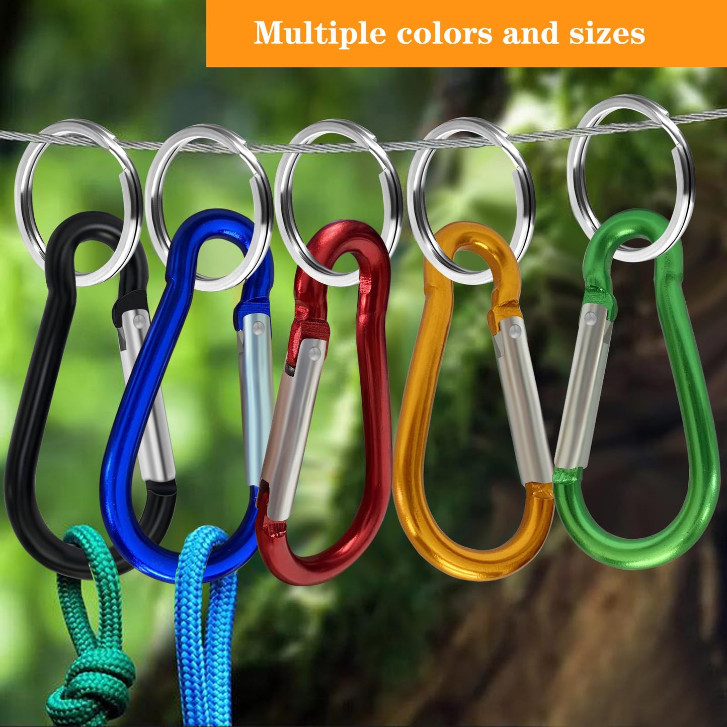 6PCS Carabiners, LDJZON Aluminum Carabiner Clip Spring Snap Hook with 6PCS Keyrings Keychain Hook for Keys, Backbag, Camping Lamp,Water Bottle (Red/Orange/Dark Blue/Purple/Green/Black, 2.32 inch)