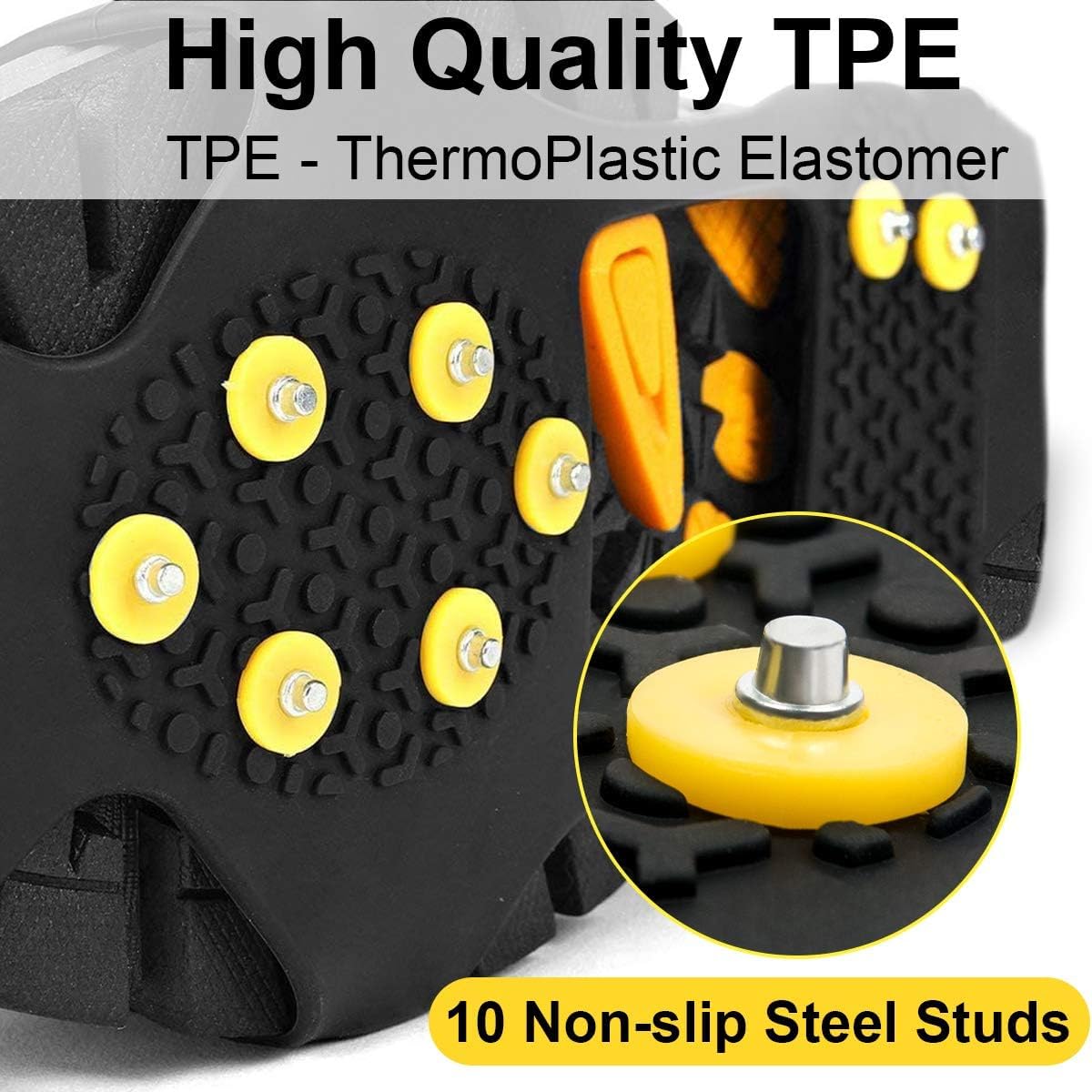 DUNCHATY Ice Cleats for Shoes and Boots, Snow Crampons with 20 Non-Slip Steel Studs, High Traction, Performs to -45C, Universal Sizes (M, L, XL) for Snow Walking, Ice Fishing, Hiking