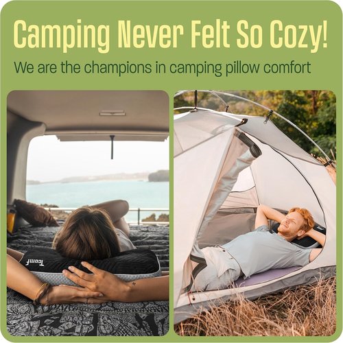 TCOMF Camping Pillow: Dual Cover, Memory Foam Travel Pillow, Medium Firm Camp Pillow, Camping Pillows for Sleeping, 5 Layers for Support, Small Travel Pillow,Small Portable Pillow 10x16 Inches (Black)