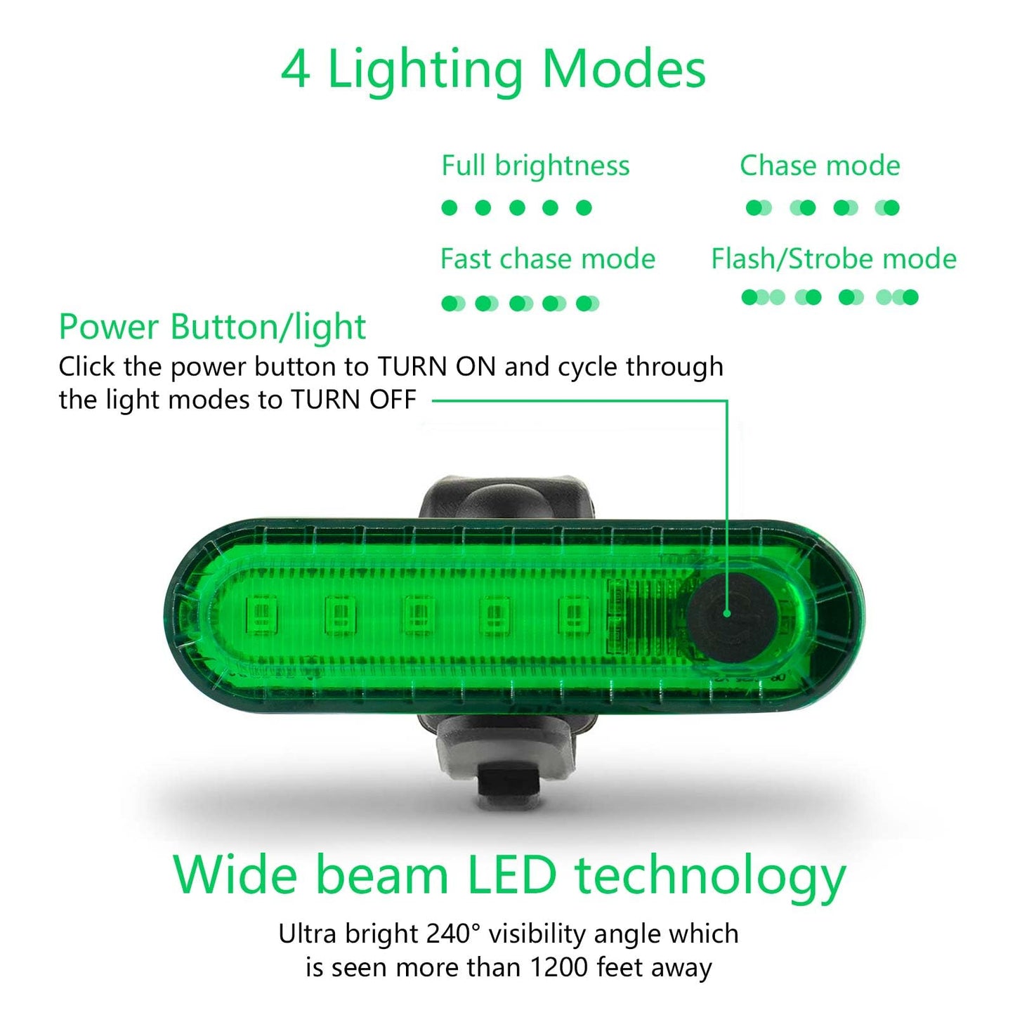 Green Bike Tail Light Rechargeable 2 Pack, Rear Bike Light for Night Riding, Back Bicycle Taillights with Great Battery Life, Easy to Install On Any Bike Trailer or Helmet