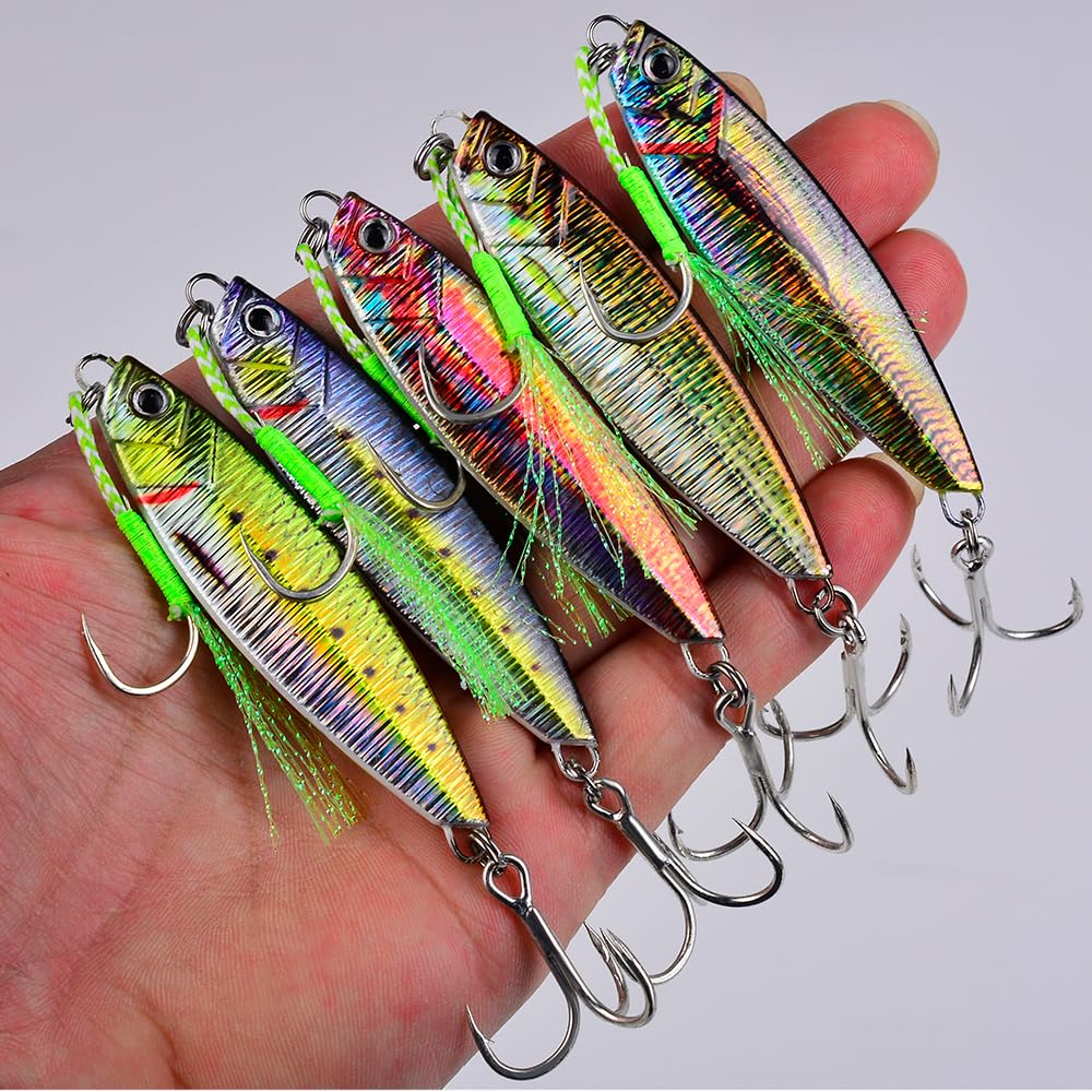 Fishing Jigs Lures Saltwater Jigs - Vertical Jigging Slow Pitch Jigging Hard Jig Fishing Spoon Bass Fishing Lures - Blade Baits with Assist Hook Paillette Artificial Fishing Lure 5pcs/lot(1.41oz/40g)