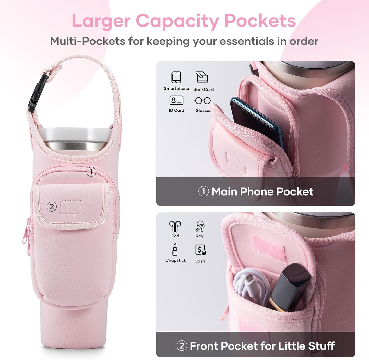 Insulated Neoprene Carrier Bag for Stanley 40/30oz Tumbler | Phone & Flap Pockets