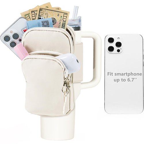 SUITMAT Water Bottle Pouch for Stanley Quencher Series Tumbler, Large Pouch Bag for Stanley Cup Accessories, Cup Backpack with Multiple Pockets for Phone, Cards, Keys (Bag Only)