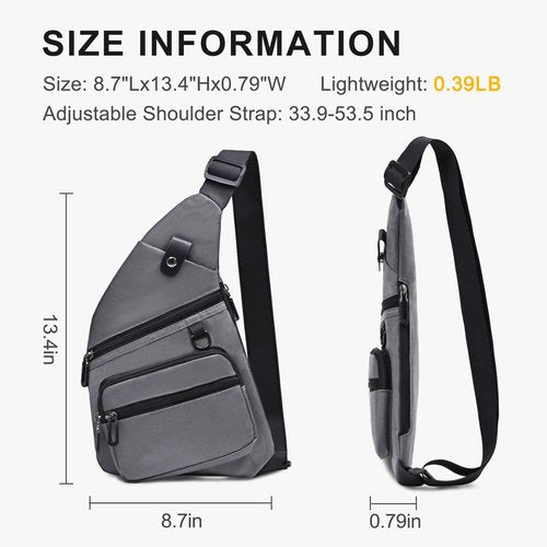 Qidelong Sling Bag Anti-Theft Crossbody Chest Shoulder Backpack Slim Personal Pocket Bags Travel Fanny Pack For Men Women (Grey)