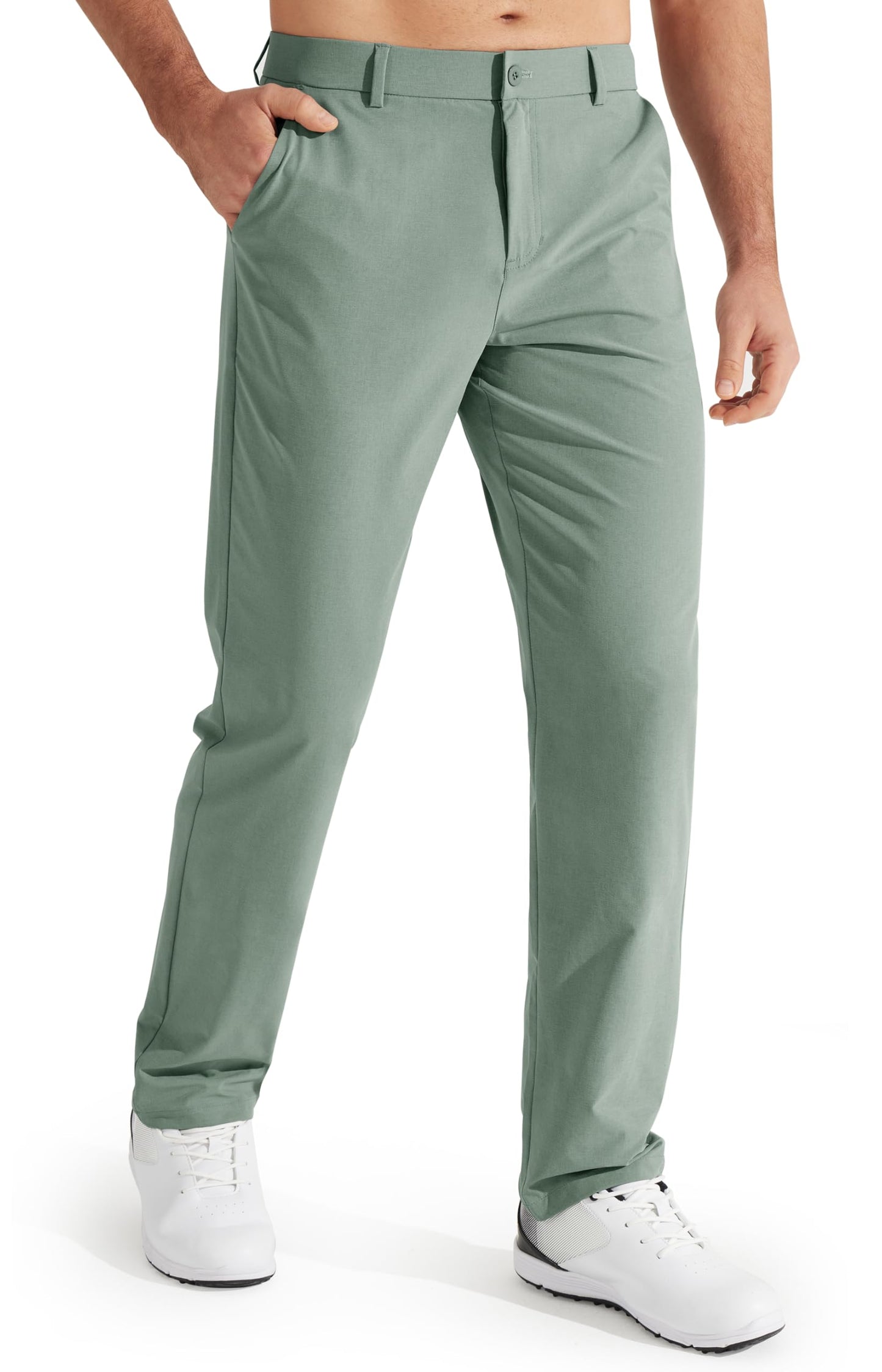 Libin Mens Golf Pants Stretch Work Dress Pants 32" Quick Dry Lightweight Business Casual Slacks for Men Travel Vocation Water Resistant, Sage Green, 36W x 32L