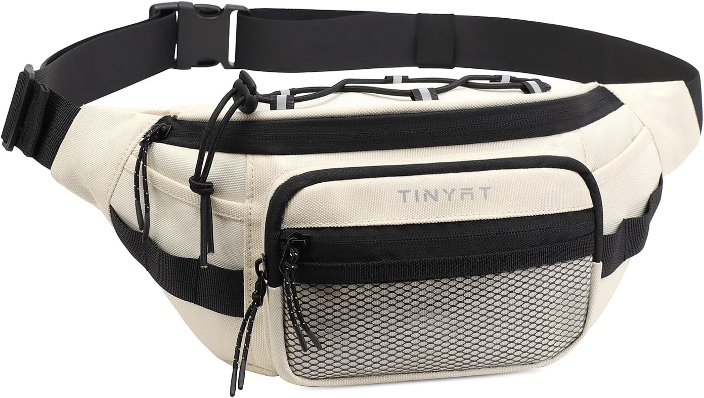 TINYAT Large Fanny Pack Travel Waist Bag Lightweight for Men&Women with Adjustable Strap T206 Blue