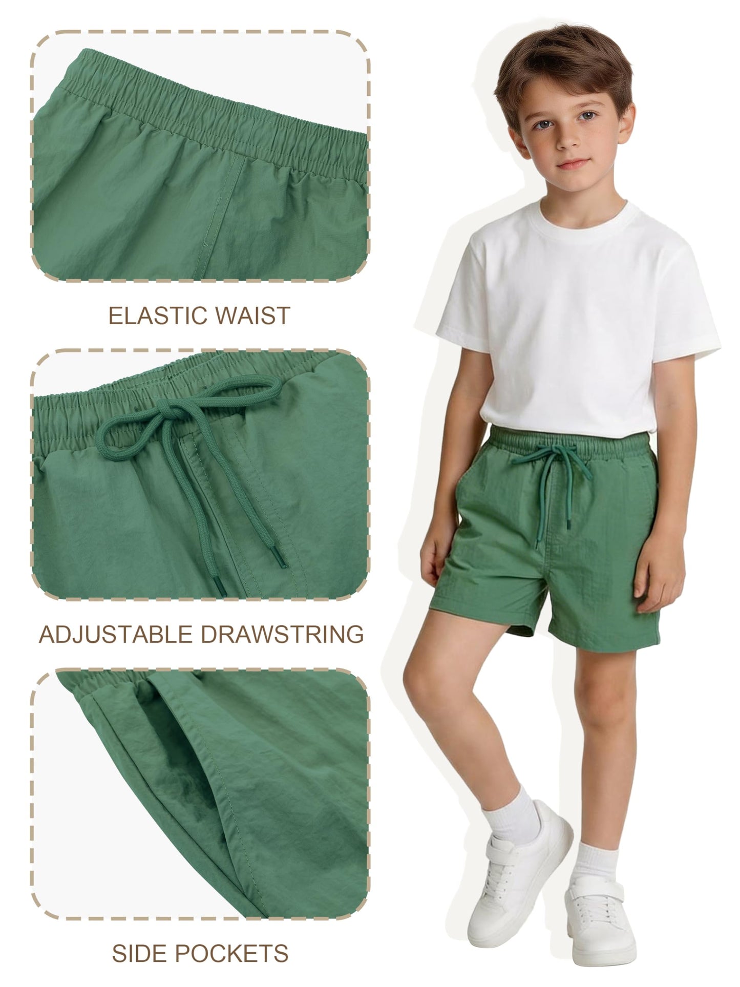 Cooraby 2 Pack Boys Quick Dry Shorts Pull On Cargo Shorts Waist Drawstring with Pockets School Uniform Activewear for Kids 5-12Y