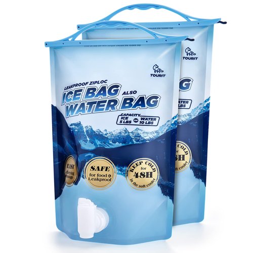 TOURIT Reusable Ice Bag 5lb Ice Pack for Cooler, Collapsible Water Container with Spigot for Camping, Hiking, Drinking