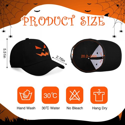 Suhine 4 Pcs Halloween Baseball Cap Pumpkin Baseball Cap Embroidery Pumpkin Face Dad Hat Unisex Halloween Hat for Men Women Halloween Party Decoration, 4 Styles Black and Orange