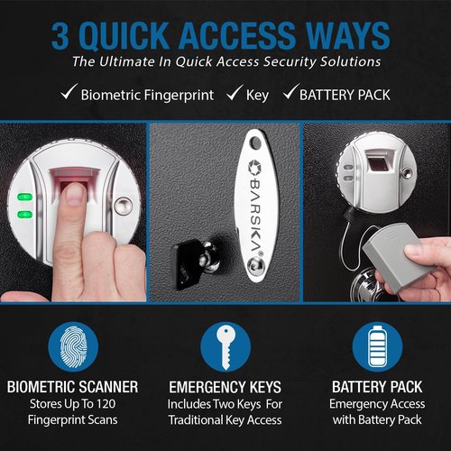 Barska Biometric Rifle Gun Safe – Quick Access Fingerprint Long Gun Safe for Home, DOJ Approved, Silent Mode, Removable Shelf, Backup Keys & Battery