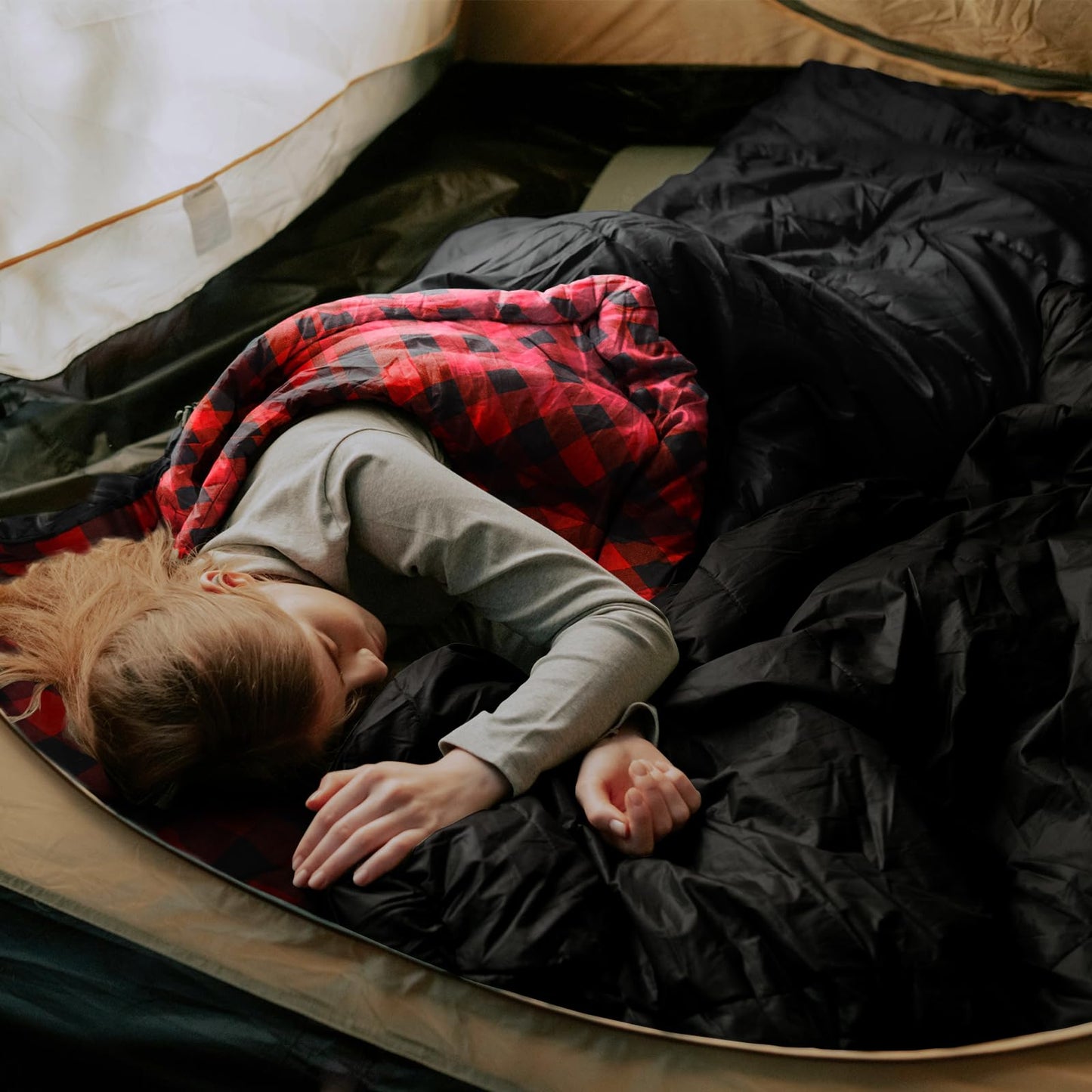 ShinHye 0 Degree Sleeping Bag for Adults - Cotton Flannel 4 Season Cold Weather Winter, XXL Big and Tall Camping Sleeping Bag with Compression Sack (Black, 90"×35" Right Zip)