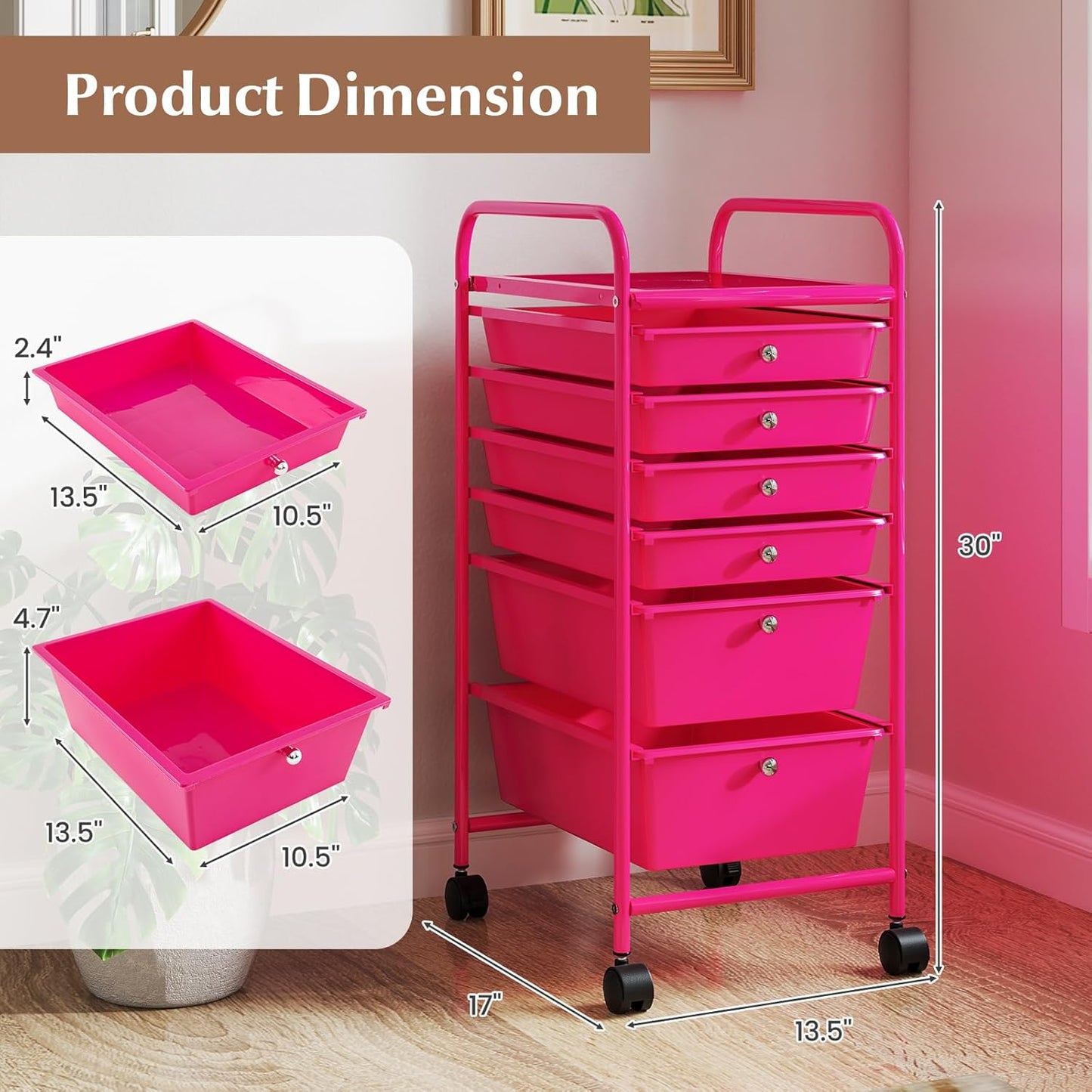 RELAX4LIFE 6-Drawer Rolling Storage Cart - Classroom Organization on Wheels w/Removable Plastic Drawers, Mobile Art Craft Cart for School Paper Home Office, Utility Cart with Drawers (Macaron)
