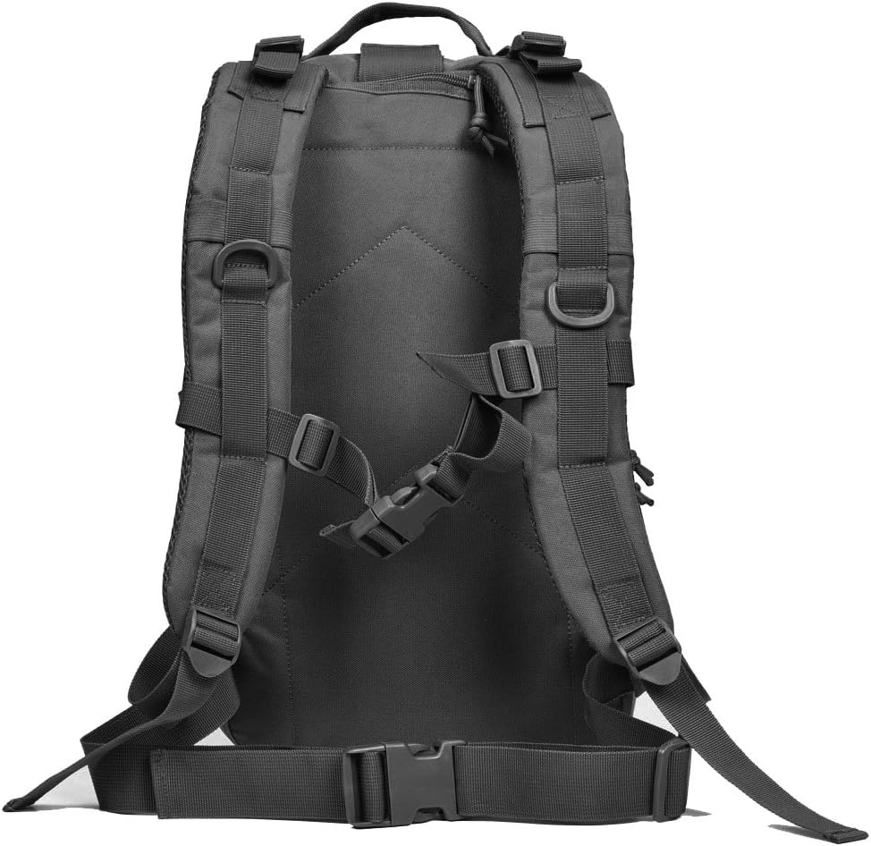REEBOW GEAR Tactical Backpack Army Molle Military Style Assault Pack Bug Bag Backpacks 34L Daypack (With Flag Patch, Black)