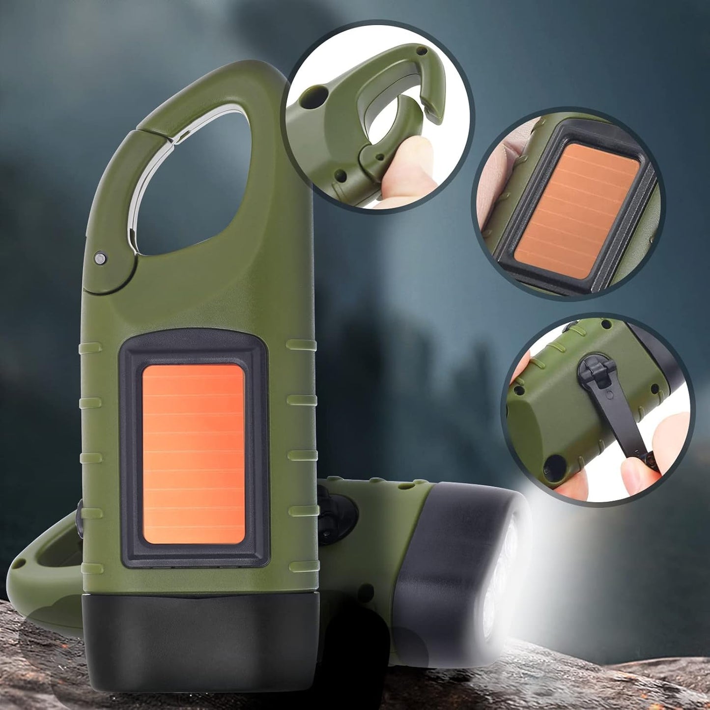Simpeak 2-Pack Hand Crank Solar Powered LED Flashlight, Emergency Survival Flashlight Torch for Outdoor Sports, Green