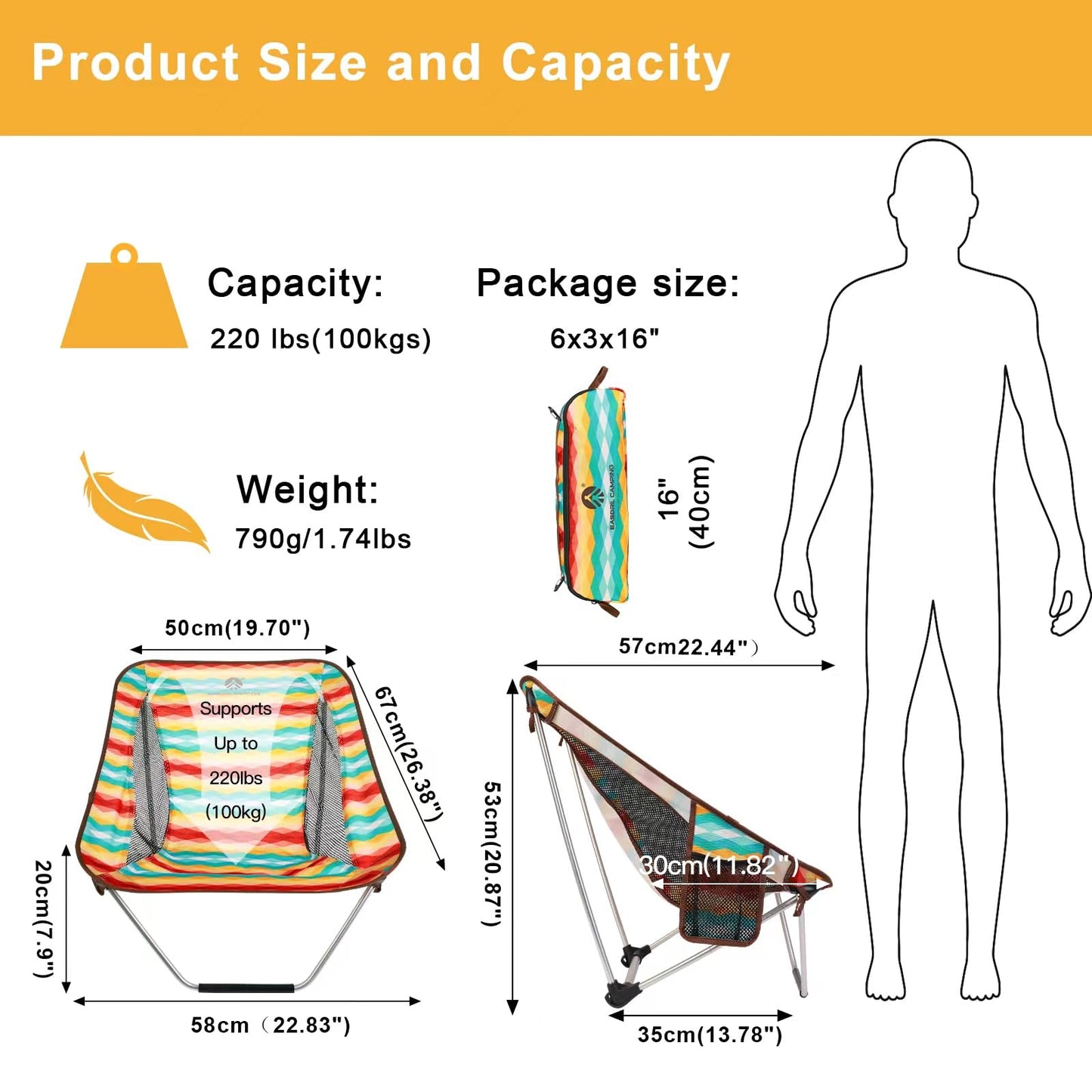 EASDRIL Ultralight Folding Camping Chair Low Lightweight Foldable Camp Chairs with Carry Bag for Hiking, Backpacking, Picnic, Outdoor Concert, Sports Events, Beach
