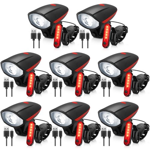 VIHOSE 8 Sets Ultra Bright LED Bike Light Set USB Rechargeable Bicycle Light for Night Riding 3 Light Modes Headlight for Bike Back Taillight for Men Women Bike Accessories Road Mountain