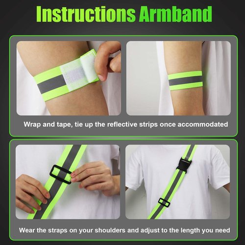 PEUTIER 3pcs Reflective Running Gear, Reflective Shoulder Strap with 2pcs Running Arm Band High Visibility Night Reflector Bands for Men Women Walking Running Cycling