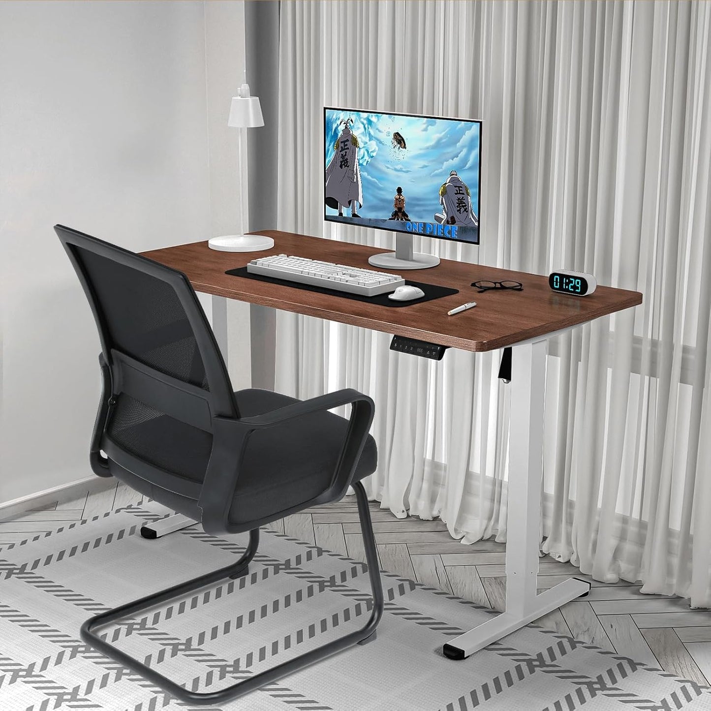 Athena Collection Desk Chairs No Wheels Set of 2, Office Guest Chairs with Sled Base Mesh Back Armrest, Side Reception Armchairs for Reception Conference Waiting Room, Black
