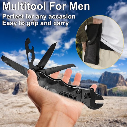 Multitool Wrench, Adjustable Wrench with Flathead Phillips Screwdriver, Nail File, Bottle Can Opener, Screwdriver reservoir, Multifunctional Purpose Stainless Steel Tool (black)