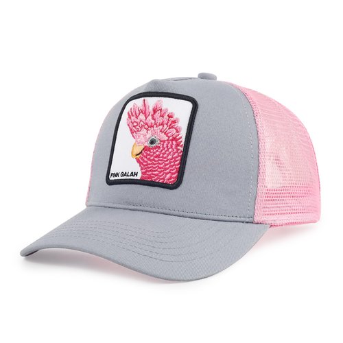 Senro Vientian Animal-Themed Trucker Hat with Polycotton Sweatband & Embroidered Patch, Color Clash Design (E, Parrot, Gray & Pink)