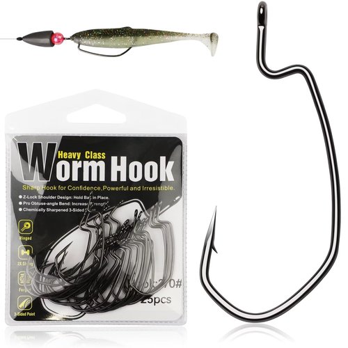 Dovesun EWG Offset Worm Hooks for Bass Fishing 100PCS/50PCS Texas Rig Hooks for Freshwater Saltwater 3/0 * 50PCS