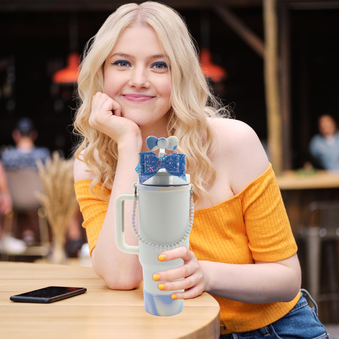 4pcs Stanley Cup Accessories Set, Silicone Bow Straw Cover 10mm for 30&40 oz tumbler with Boot & Water Bottle Handle Strap, Bling Stanley Charms (Green Gradient)