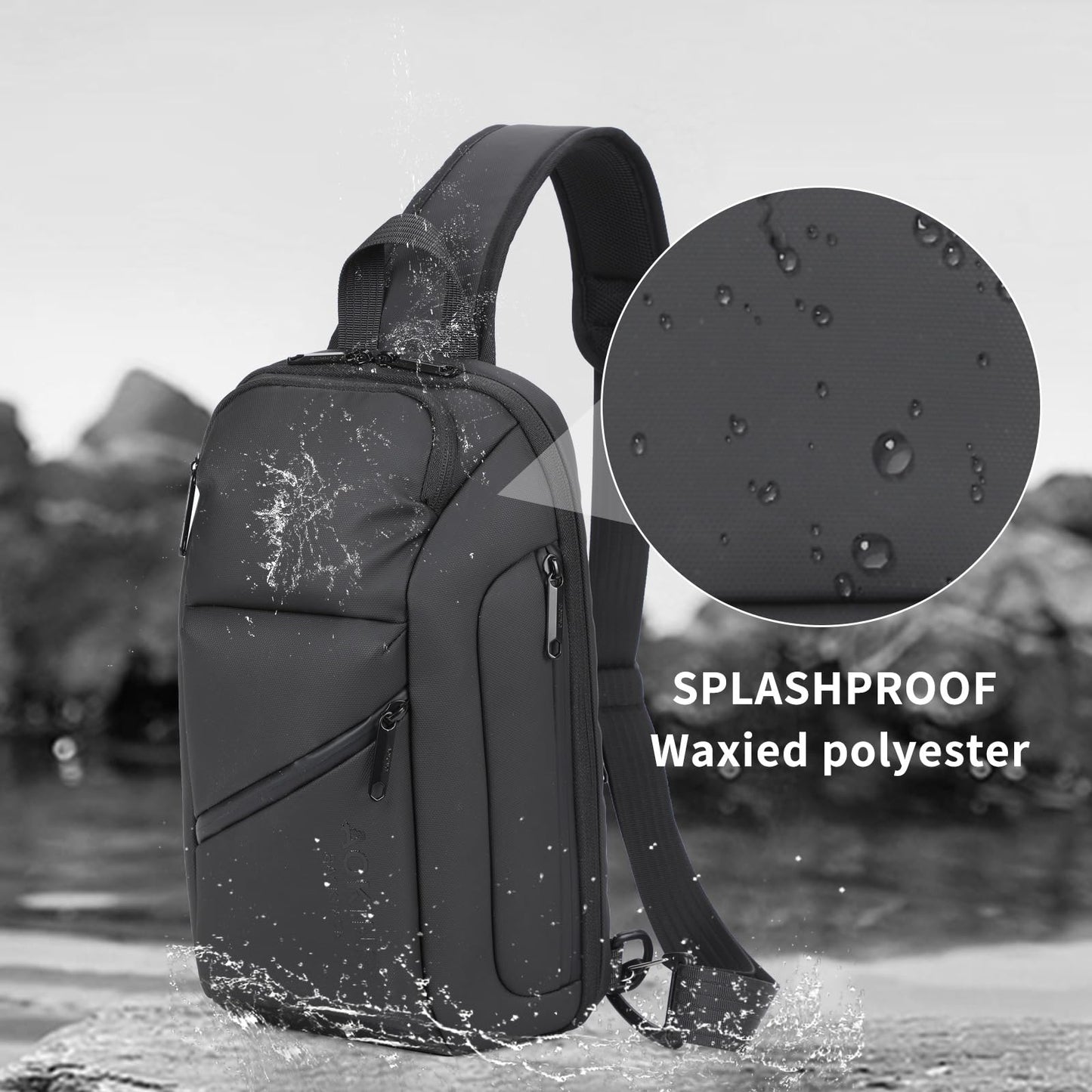 AOKING Mens Sling Bag, Waterproof Cross Body Bag Men's Shoulder Bags Crossbody Sling Backpack, Lightweight One Strap Backpack(8.3x4.7x14.2inches)