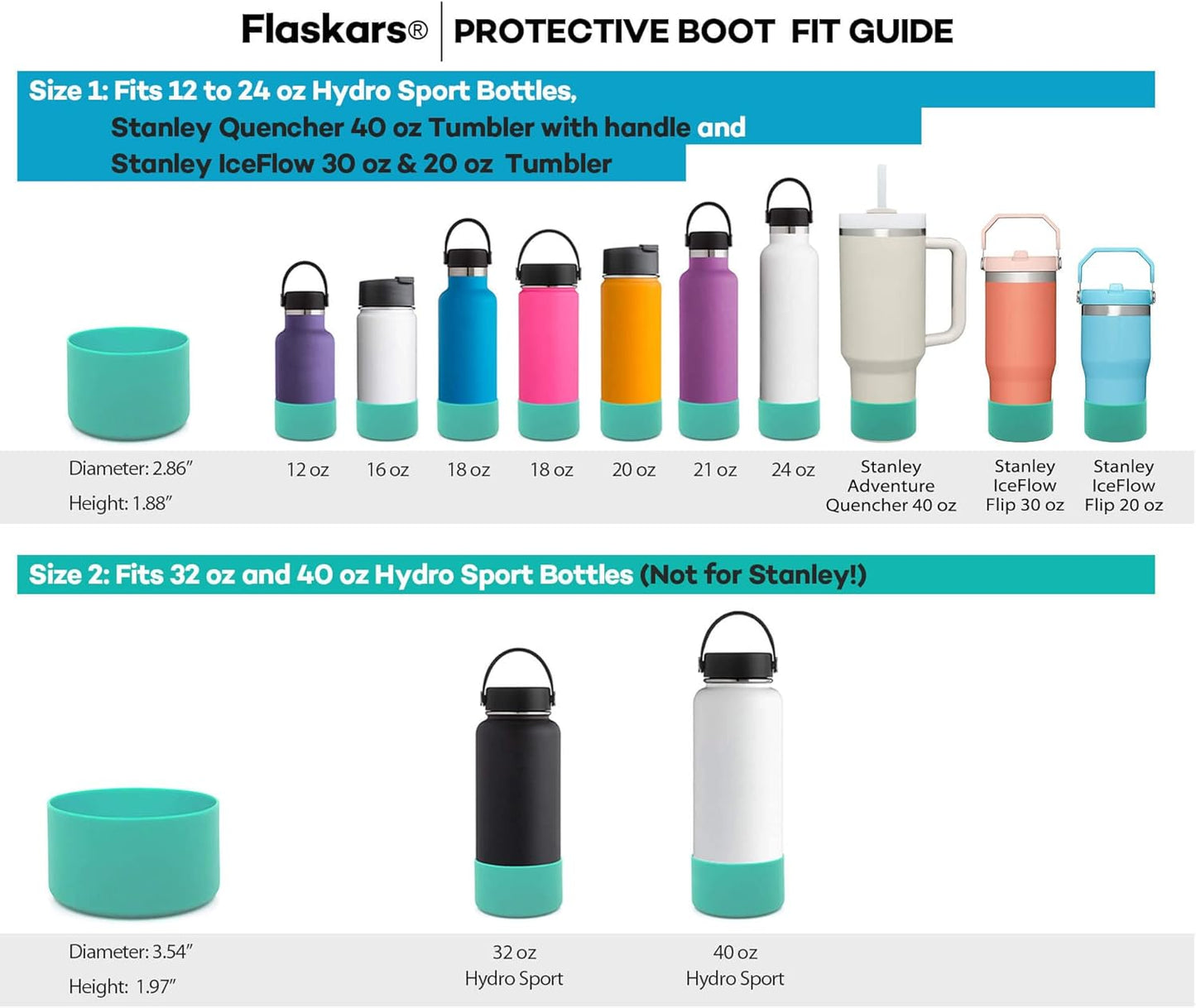 Flaskars Protective Silicone Boot for 12oz - 40 oz Hydroflask Water Bottles Anti-Slip Bottom Stanley Sleeve Cover Bumper (Black, Fits Hydroflask 32 and 40 OZ)