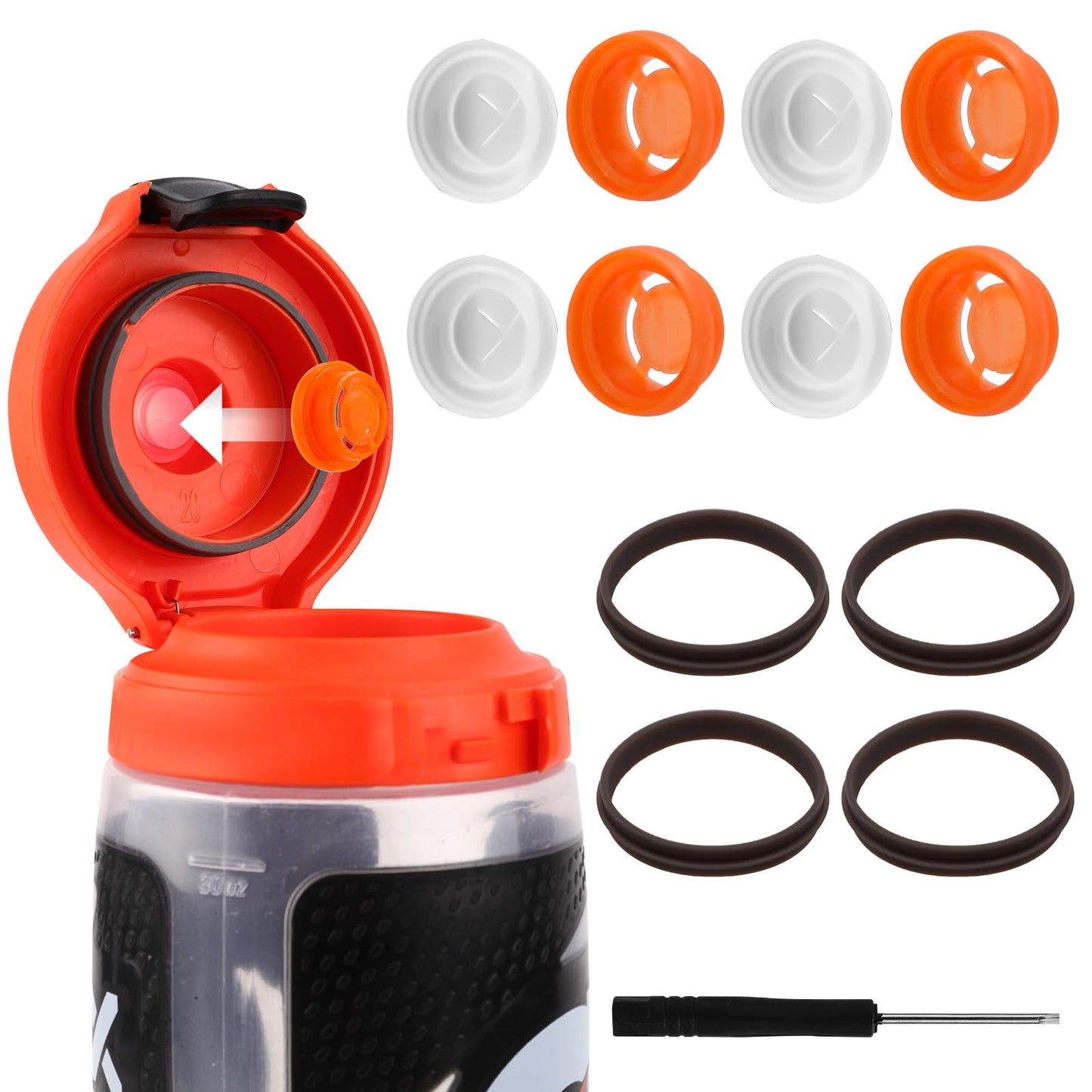 4pcs Dispensing Rubber Valves Compatible with Gatorade Water Bottle, Silicone Valve Replacement Lid for Gatorade GX 30oz & Plastic Inserts & Seals & Screwdriver