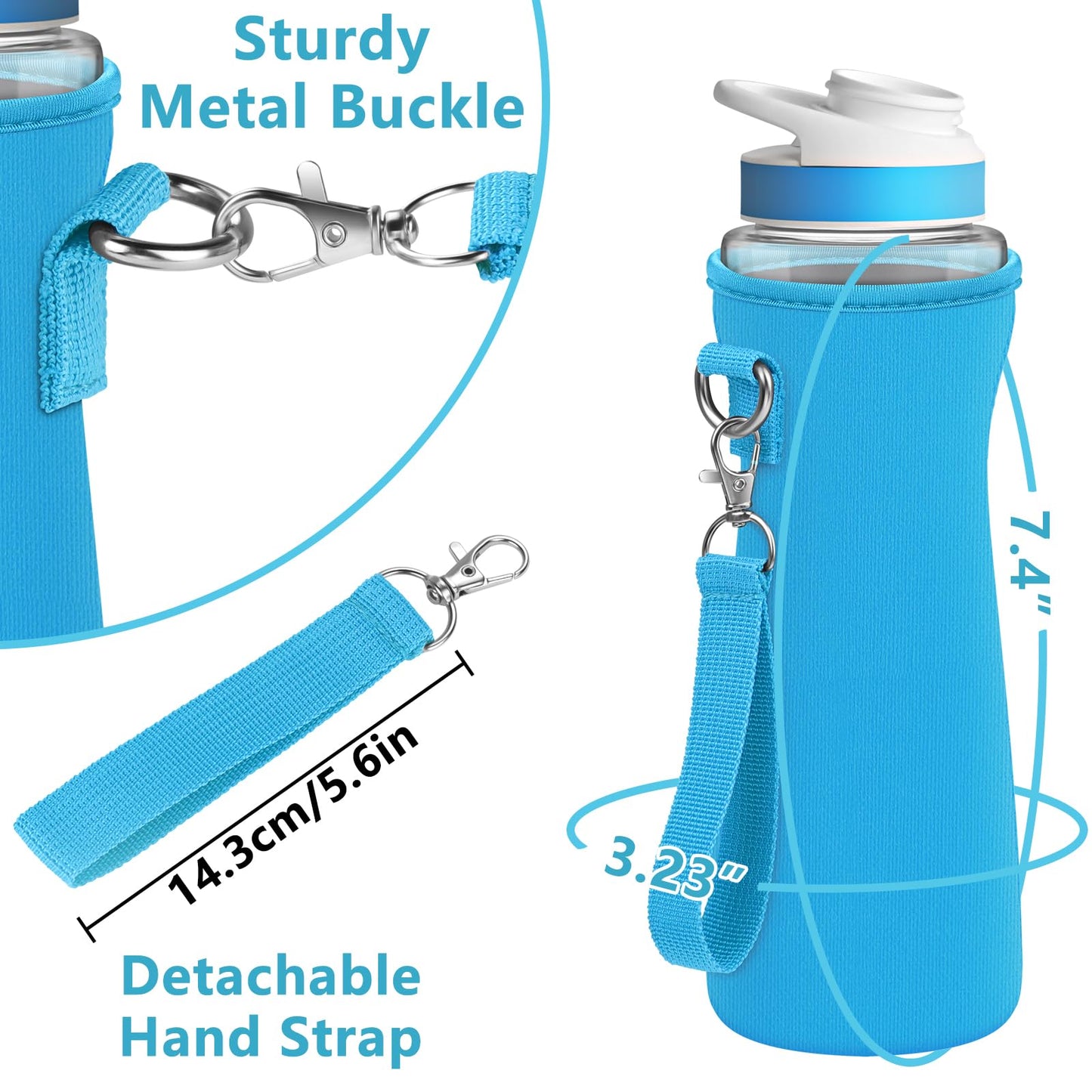 2Pcs Protective Sleeves with Detachable Strap for Cirkul Water Bottle, for 22 oz Plastic & Stainless Steel, Anti-slip Cover Made for Cirkul Accessories, Sweat Absorbing Material, Blue & Purple