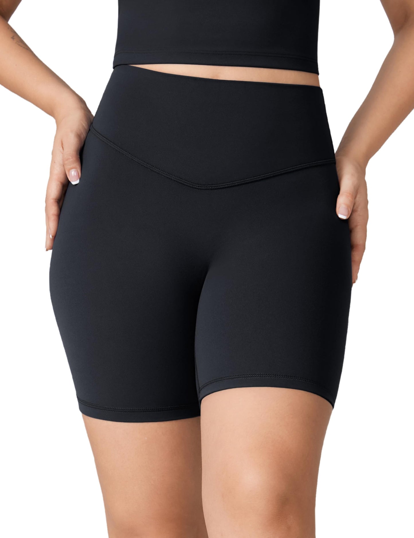 UNISSU Hugcurve No Front Seam High Waisted Workout Biker Shorts for Women 6 Inches Tummy Control Buttery Soft Yoga Pants Gym Black Small