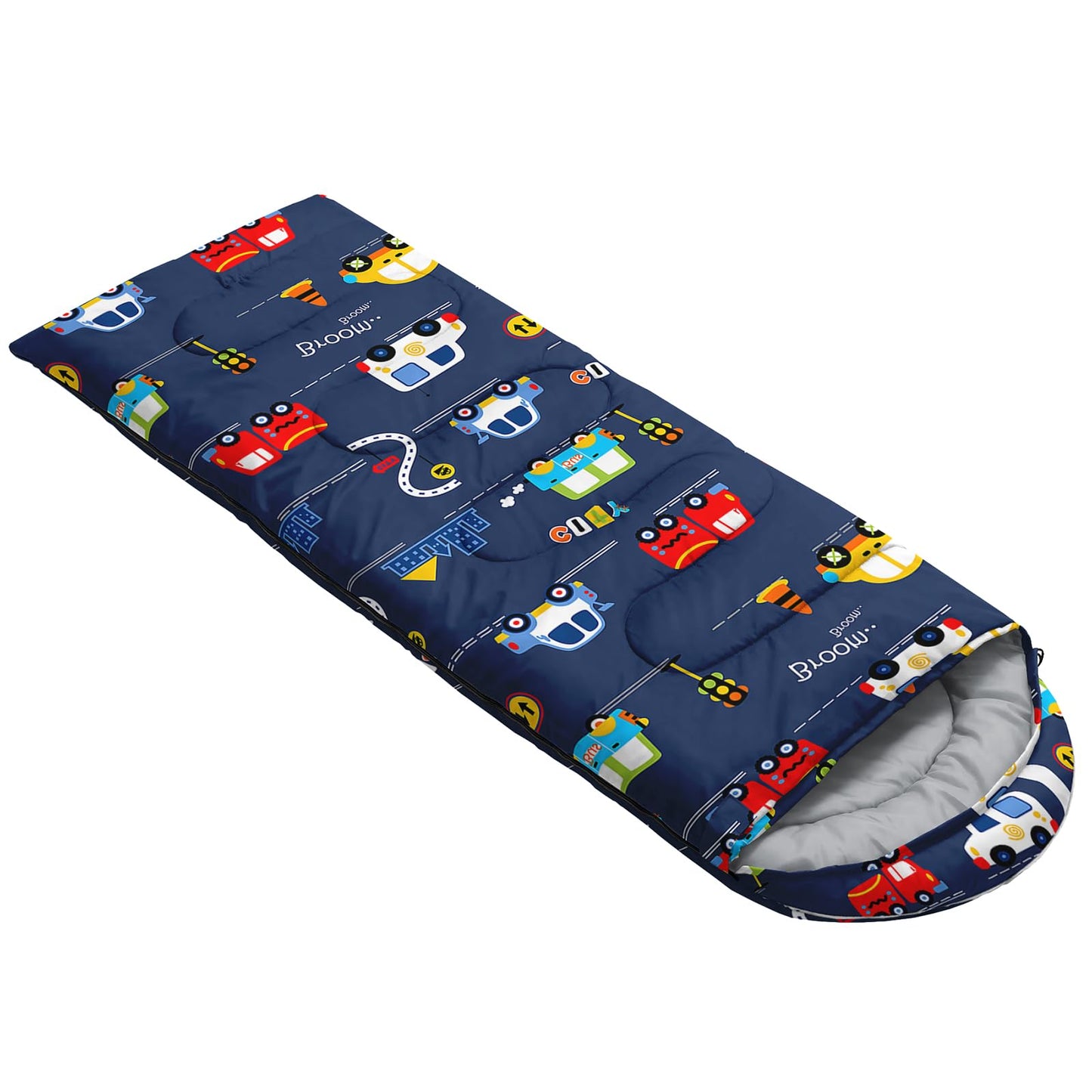 Sleeping Bags for Adults and Kids Backpacking Camping Sleeping Bags for Girls and Boys Lightweight Waterproof Cold/Warm 3-Season Outdoor Travel with Compression Bags (Cartoon Car, Single -31.5x90.5)