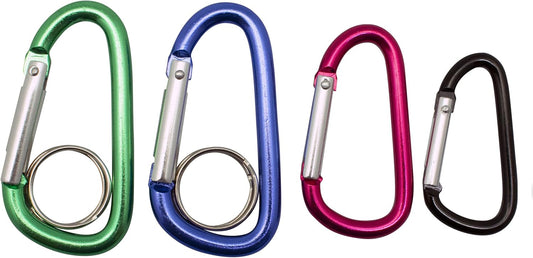 Jacent Aluminum Spring Loaded Carabiner with Key Ring, Assorted Sizes and Colors - 4 Per Pack