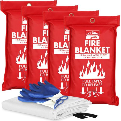 KP Emergency Fire Blanket - 4 Pack 40” x 40” - Be a Hero & Save Your Home - Fire Suppression Blanket for Kitchen, Fire Blanket for Home and Kitchen, Fiberglass Fire Blanket