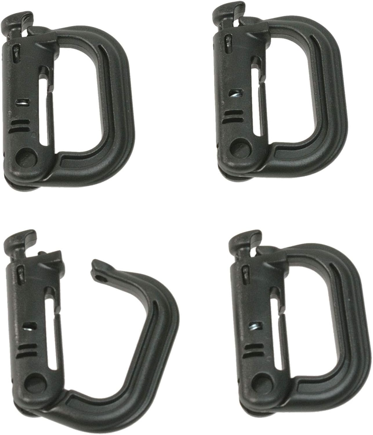 valonic Grimloc Carabiner, 4 Pack, Very Robust, Black and Stable Plastic D-Ring for Tactical Backpacks and Bags with 1" / 25mm Strap for attaching Equipment, Molle