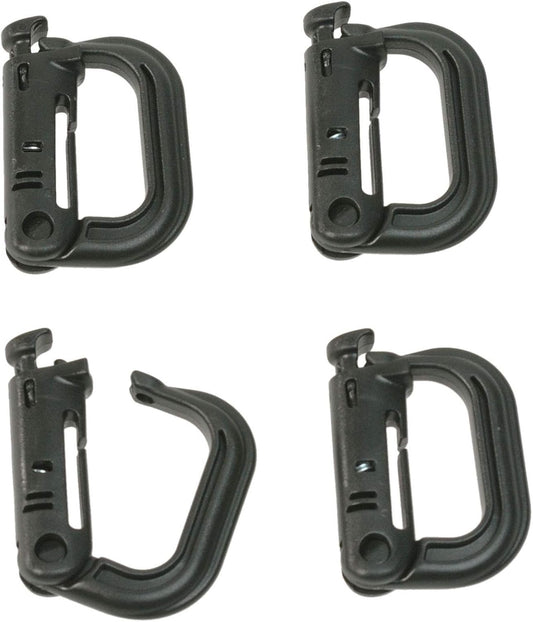valonic Grimloc Carabiner, 4 Pack, Very Robust, Black and Stable Plastic D-Ring for Tactical Backpacks and Bags with 1" / 25mm Strap for attaching Equipment, Molle