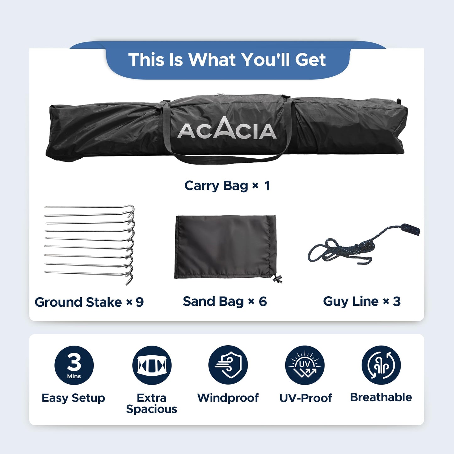 ACACIA Sun Shelter Pop up Beach Tent, 4-Person Portable Camping Tent with UPF 50+ Protection, Easy Setup Sun Shade, 9.5×9.5ft Privacy Sunshade for Beach, Camping & Backyard