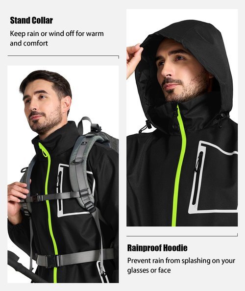 SWISSWELL Rain Suit Waterproof Tactical Jacket Hiking Cargo Pants Golf Motorcycle Rain Gear for Men Women Black/Fluorescent Green XL
