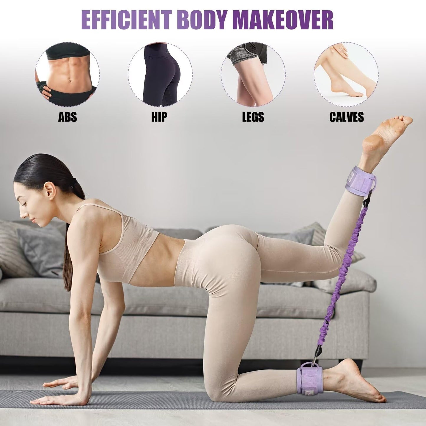 Ankle Resistance Bands with Cuffs, Ankle Weights for Leg Butt, Ankle Resistance Band for Kickbacks Hip Fitness Training, Glutes Workout Equipment (【Entry Level】-10-30LB-A Set-Purple)