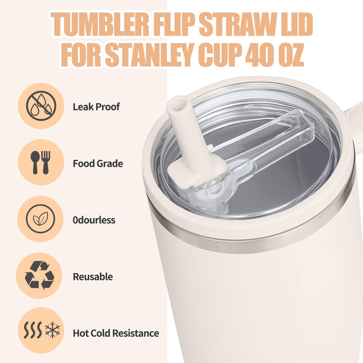 40oz Flip Straw Leak Proof Lid for Stanley H2.0 Quencher, 2 Pack Tumbler Lid Replacement, No Spill Proof Straw Cover for Stanley Cup Accessories (Black)