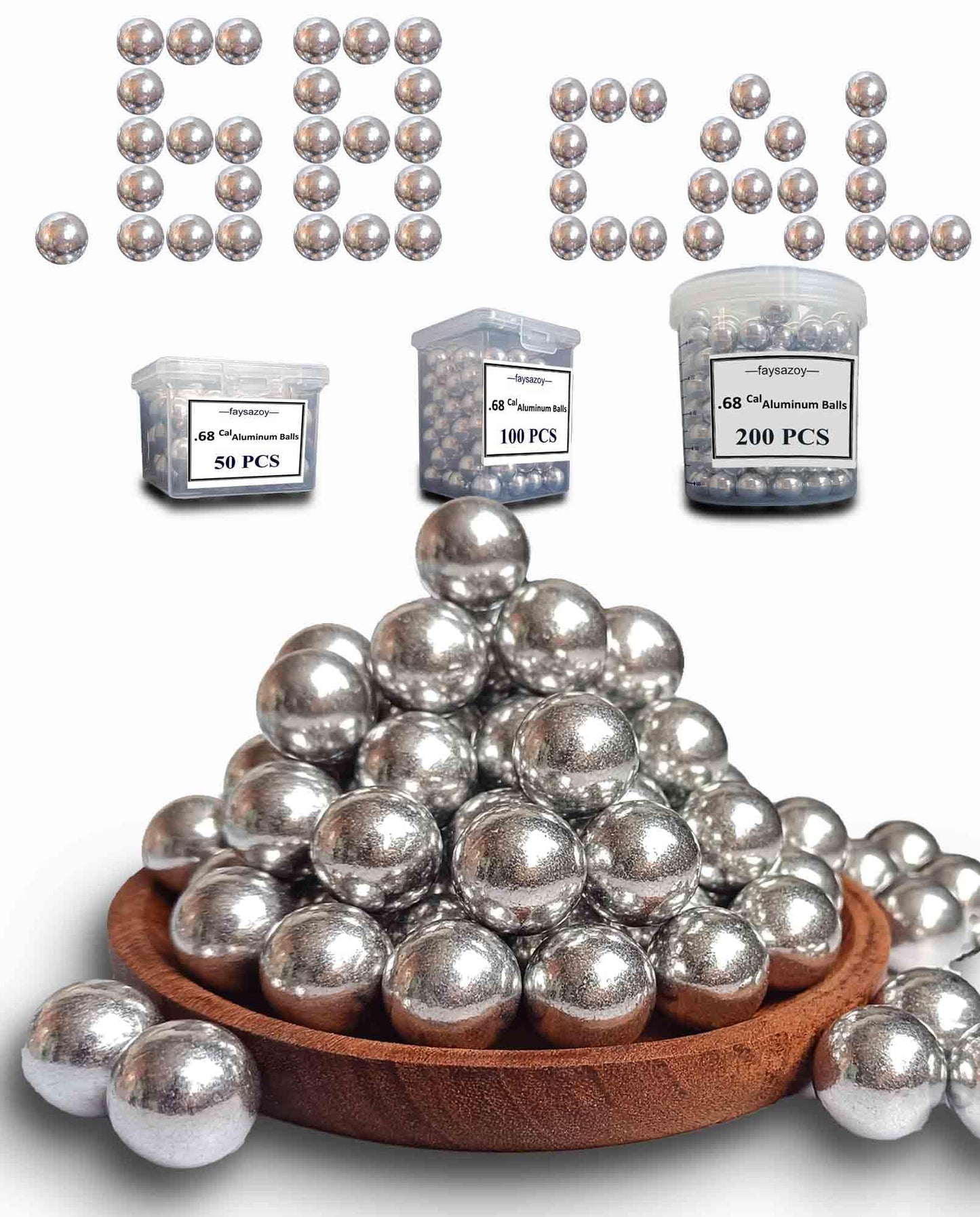 Faysazoy 50 x .68 Caliber Self Defense Balls & Projectiles, 7.3g, Hard - Reusable 0.68 Caliber Aluminum Balls for Home Defense, Practice, and Training (50)