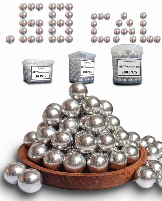 Faysazoy 50 x .68 Caliber Self Defense Balls & Projectiles, 7.3g, Hard - Reusable 0.68 Caliber Aluminum Balls for Home Defense, Practice, and Training (50)
