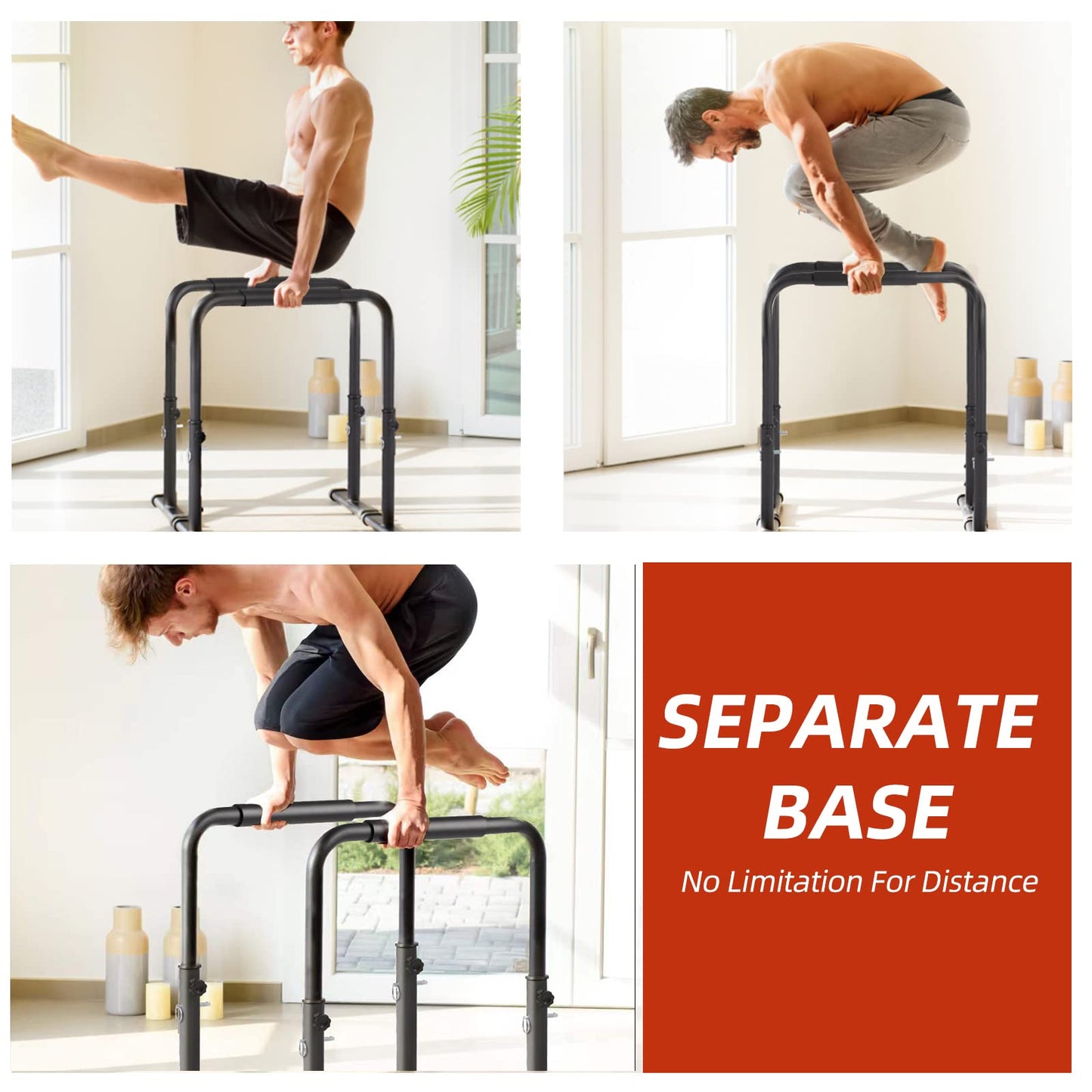 Adjustable Dip Bars for Home Gym Workout, Heavy Duty Dip Stands Strength Training Fitness Dip Station Calisthenics for Tricep Dips, L Sits (Black - Adjustable)