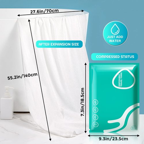 GXF 2 Packs Compressed Bath Towel Tablets, 56'' x 28'' Pure Cotton Portable Disposable Hypoallergenic Dehydrated Expandable Compact Compressed Towels Washcloths for Camping Swimming Traveling Hiking